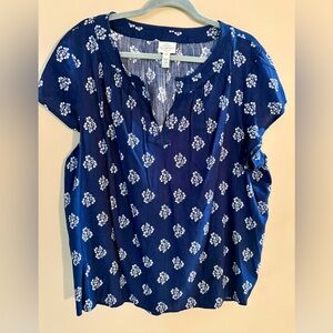 St. John's Bay Size XXL Navy Blue Short Sleeve Printed Top, NWOT